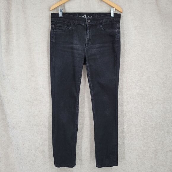 7 for All Mankind Black Ginger Skinny Cropped Jeans Women's Size 30 - Picture 1 of 14